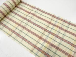 アンティーク　紗　すくい織　縞によろけ横段模様織り出し　名古屋帯地反物